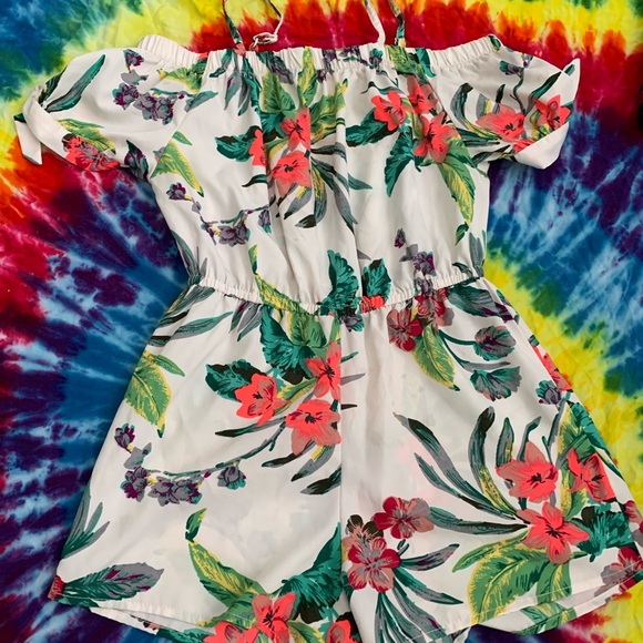 Girls Blush Floral Off the Shoulder Romper - Picture 1 of 4